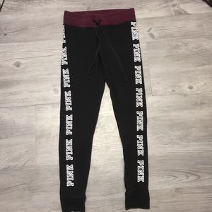 Victoria’s Secret PINK Maroon &Black Logo Leggings